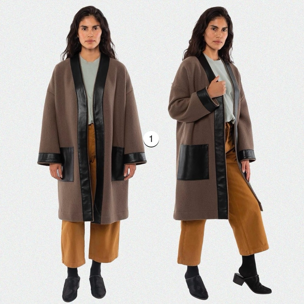 Los Angeles Apparel Wool Coat with Leather Trim, Otter, One Size
